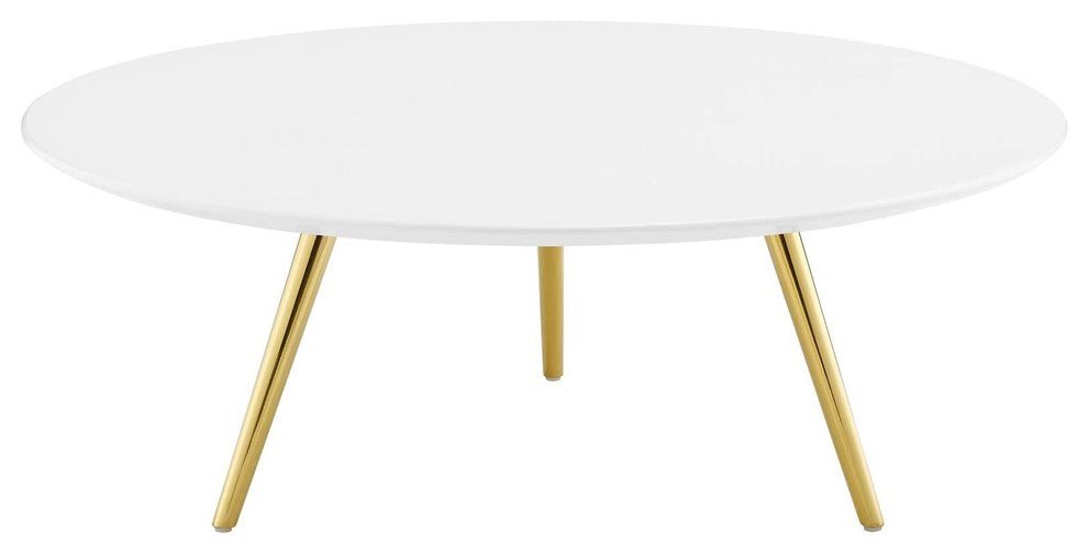 Lippa 40" Round Wood Top Coffee Table With Tripod Base, Gold White