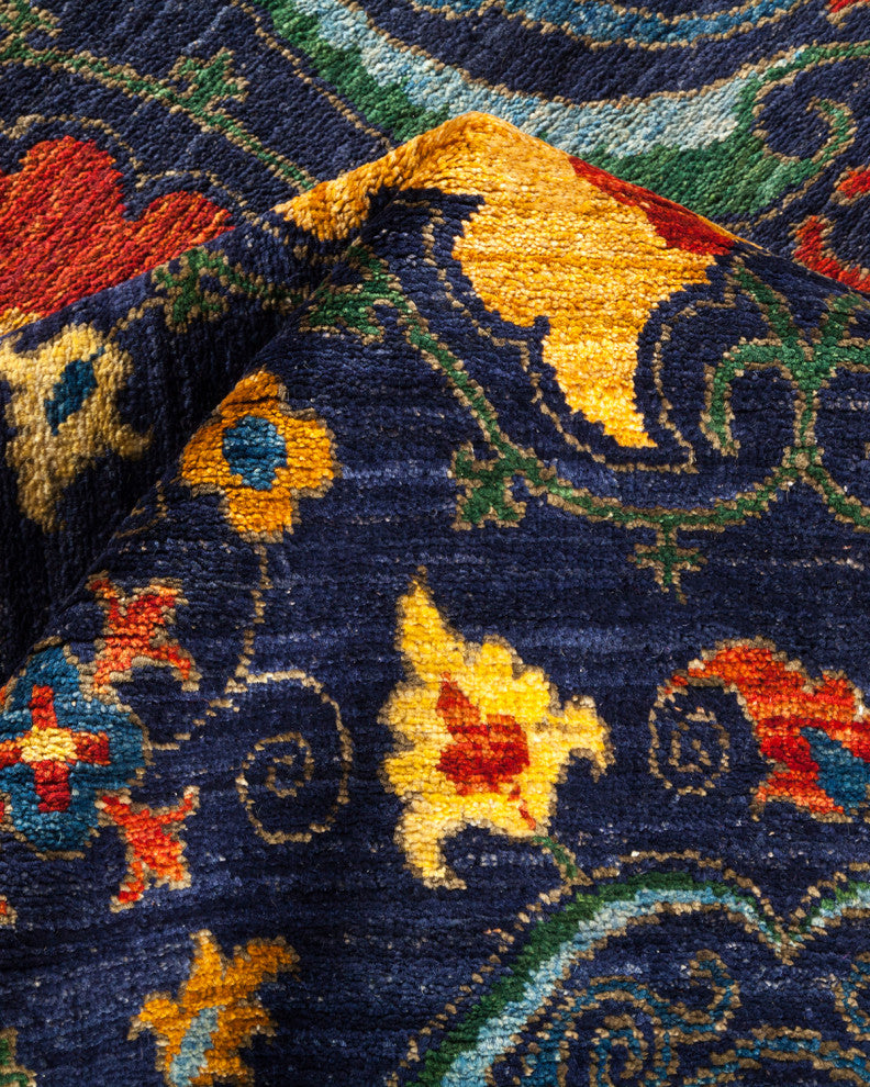 Suzani, One-of-a-Kind Hand-Knotted Area Rug Blue, 8'2"x15'1"