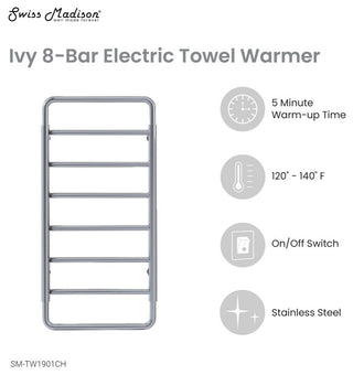 Ivy 8-Bar Electric Towel Warmer, Chrome