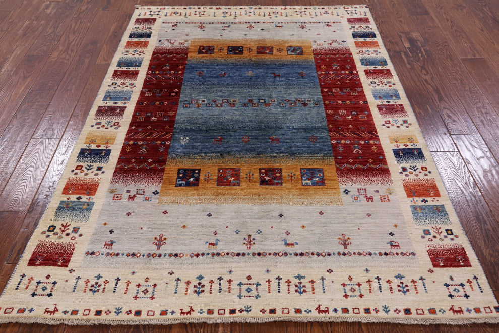 Tribal Persian Gabbeh Handmade Wool Rug 4' 9" X 6' 6" Q8079