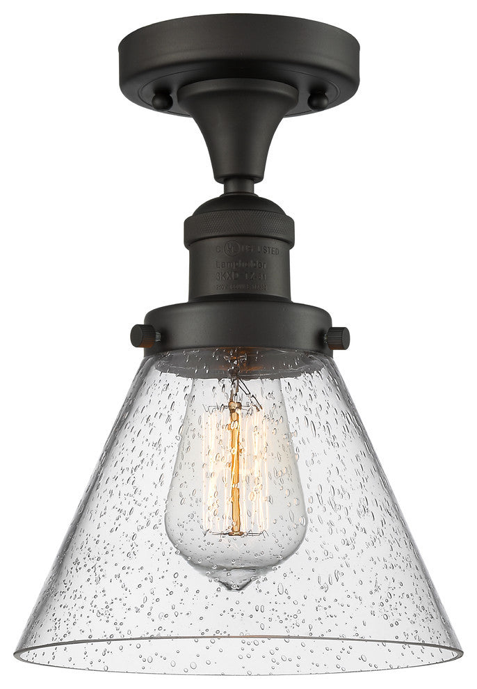 1-Light Large Cone 8" Semi-Flush Mount, Oil Rubbed Bronze, Glass: Seedy