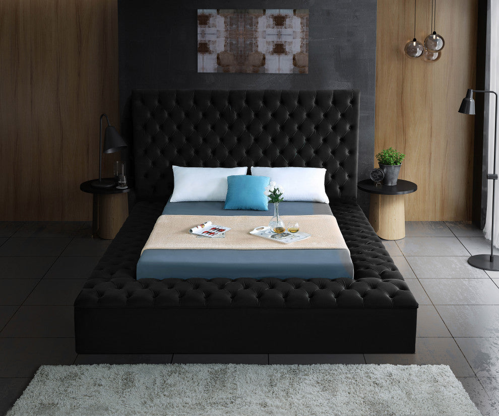 Bliss Velvet Upholstered  Bed, Black, Full