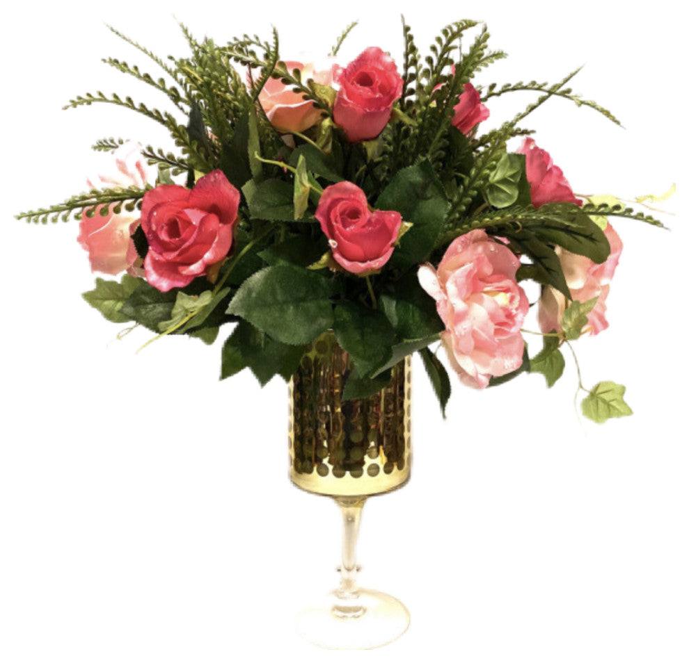 Floral Arrangement Transitional Salmon Pink Roses Centerpiece Pink 18"x 16"