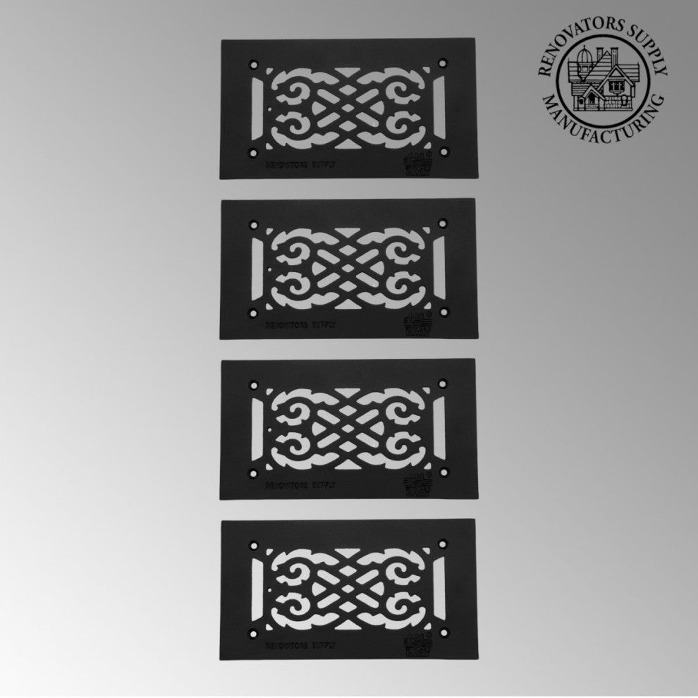 4 Heat Air Vent Grille Cast Aluminum Victorian Black Finish Register Pack of 4