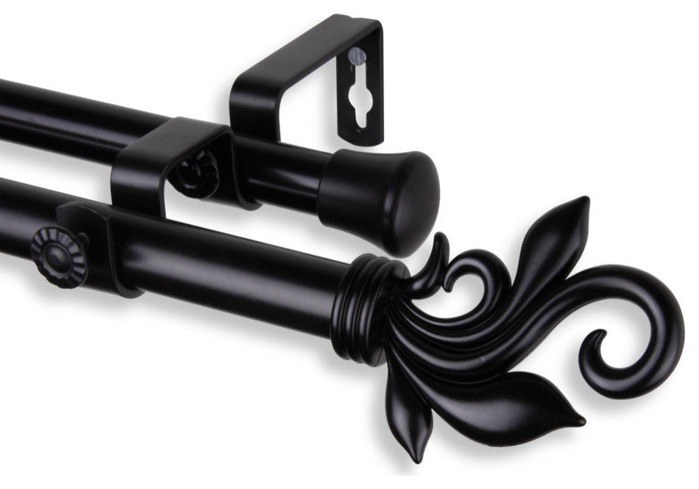 Micah Double Curtain Rod 3/4" Dia. 48-84", Black
