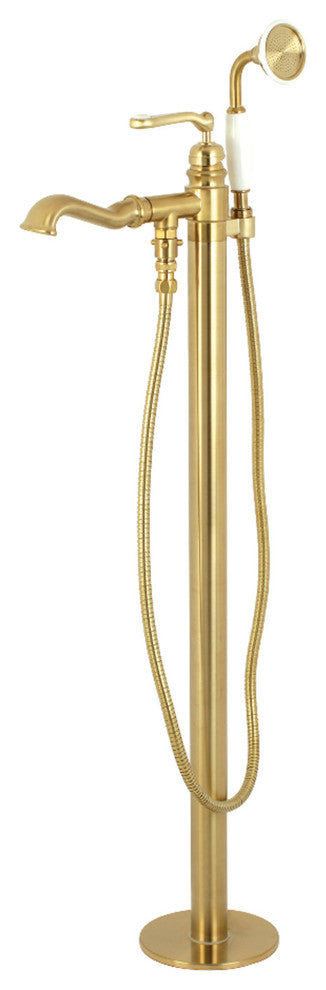 Kingston Brass Freestanding Tub Faucet With Hand Shower, Brushed Brass