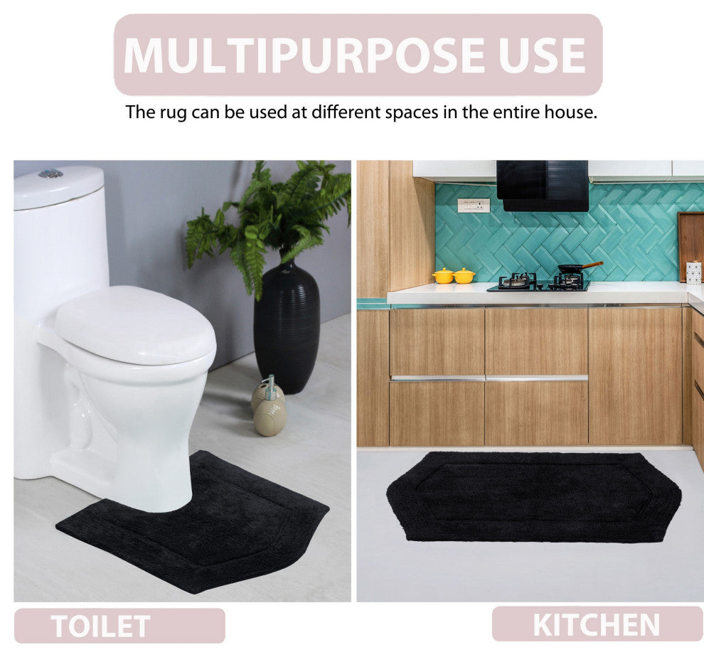 Waterford Collection Tufted Bath Rug, 3-Piece Set With Runner, Black