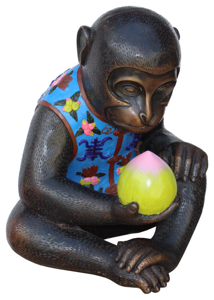 Handmade Brown Bronze Metal Ape Monkey with Peach Figure Hcs5314