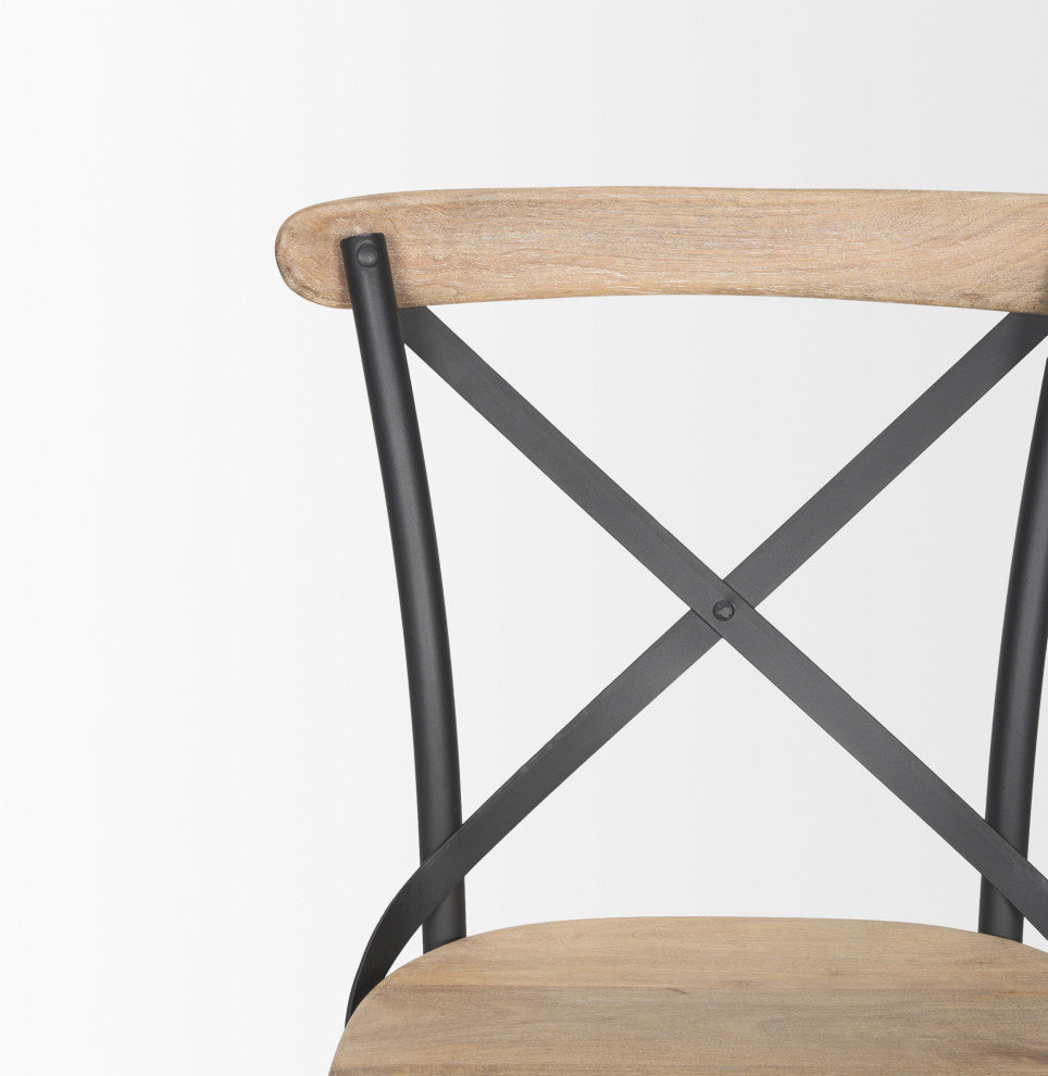 Etienne Light Brown Wood With Iron Metal Dining Chair (Set of 2)