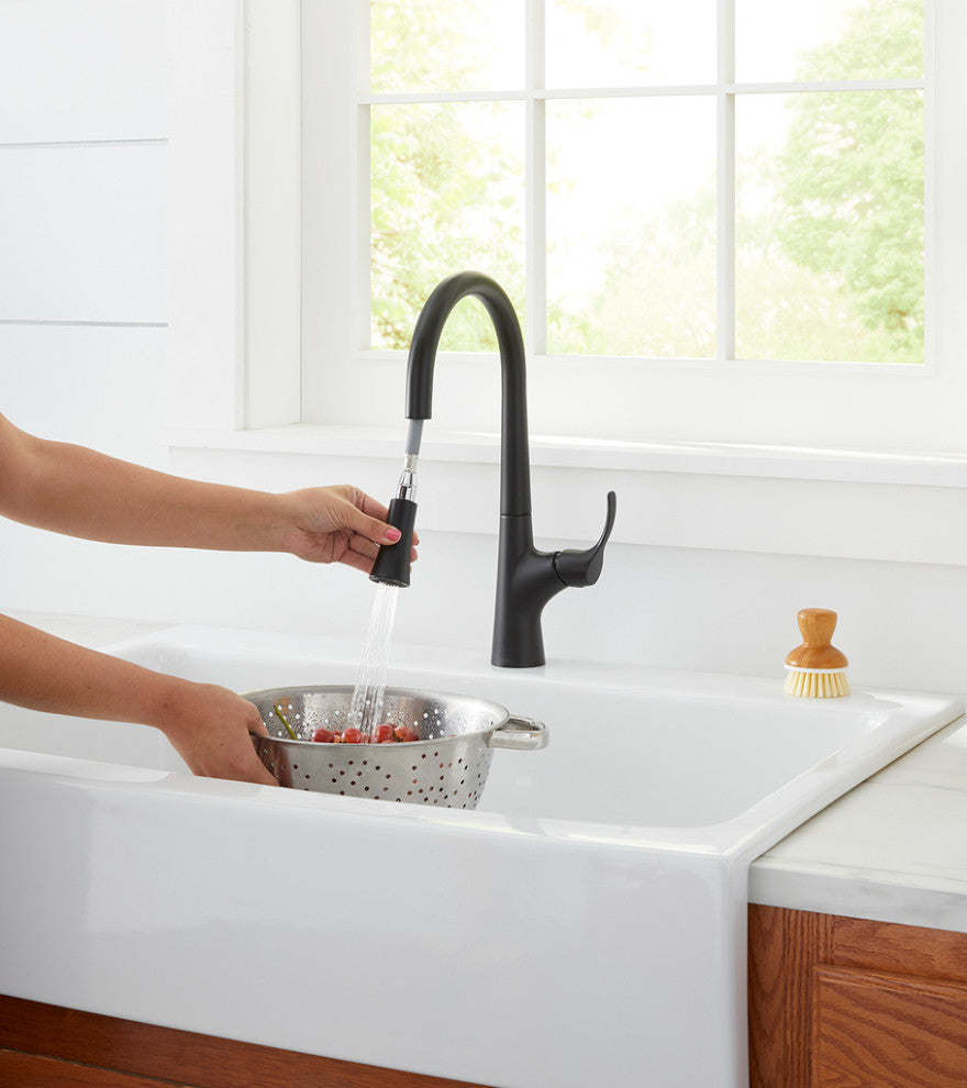 Antioch Single Handle Pull-Down Kitchen Faucet w/ Snapback, Satin Black