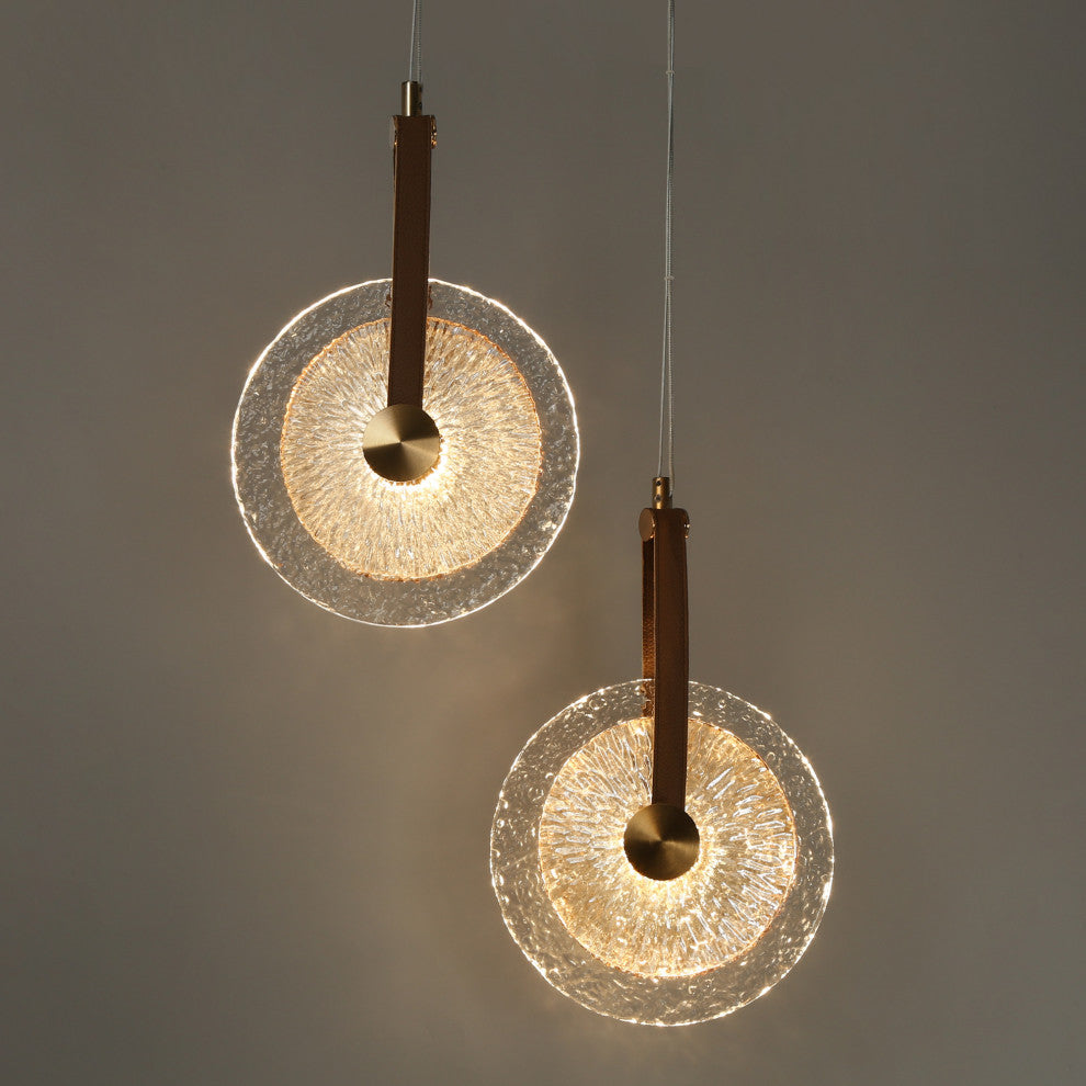 LNC Irma 2-Light 13" Modern Circular Disc LED Chandelier with Glass, Brass