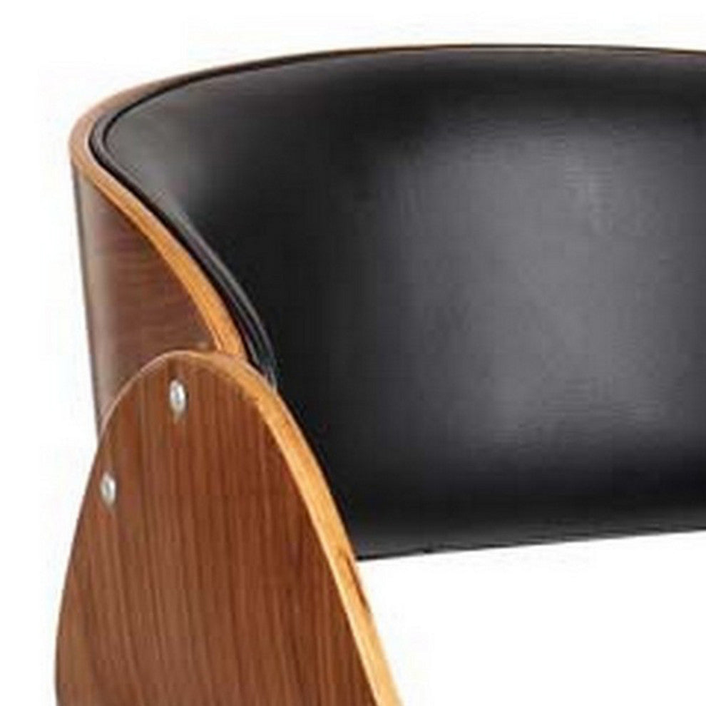 Benzara BM288151 Office Chair, 360 Swivel, Black Faux Leather and Brown Frame