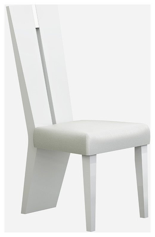Set of Two Contemporary Sleek High Gloss White Dining Chairs