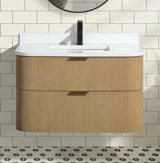 Ari Kitchen and Bath Chantal 36" Floating Bathroom Vanity Oak