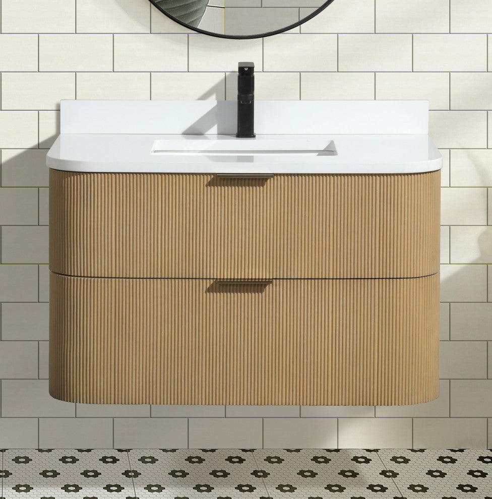 Ari Kitchen and Bath Chantal 36" Floating Bathroom Vanity Oak