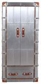 Pilot Tall Cabinet in Silver Aluminum Cladding and Leather Accents