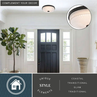 Preston 1-Light Gold Brass Transitional Dome Flush Mount LED Fixture Glass Shade, Matte Black