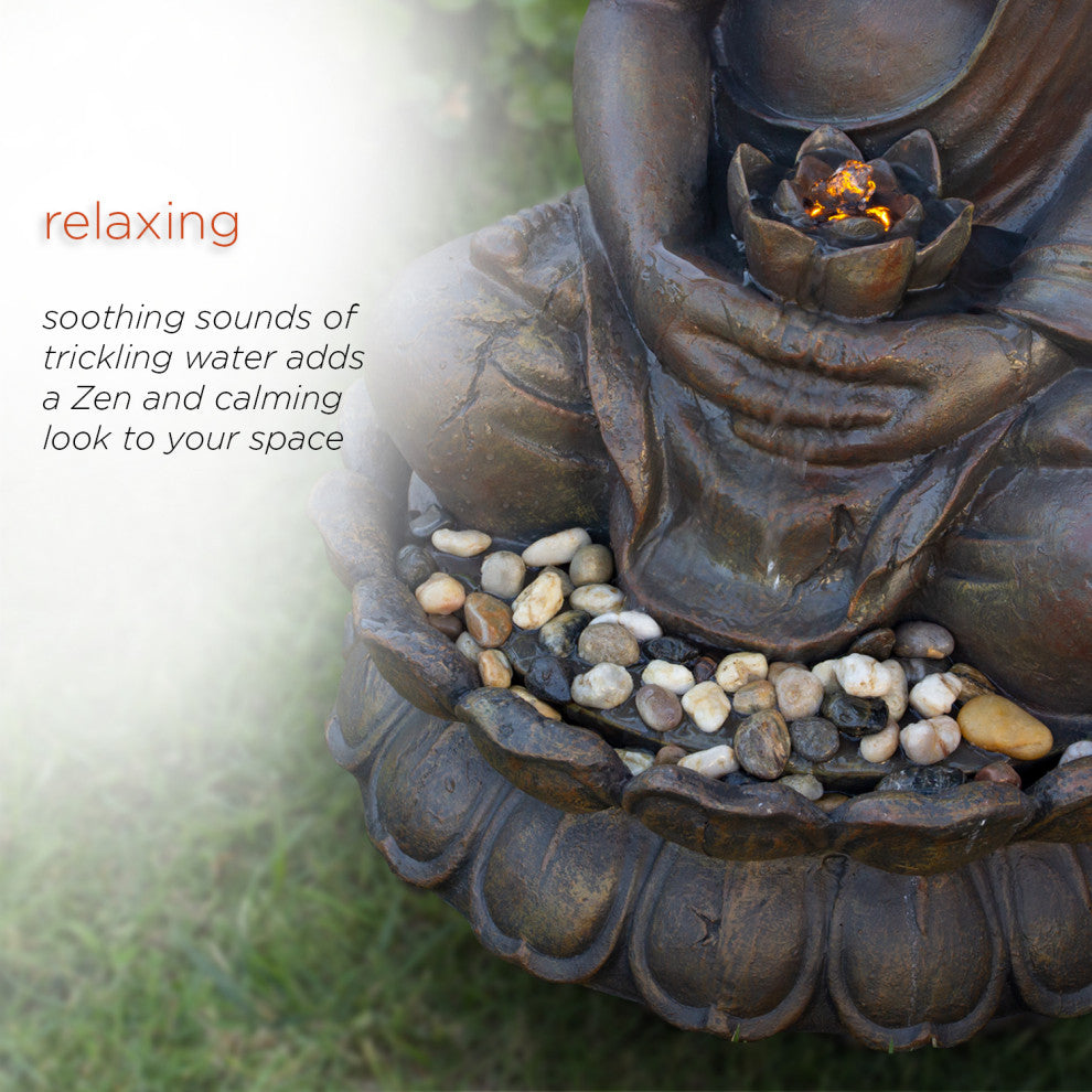 Alpine Meditating Buddha Fountain With LED Light, 33" Tall