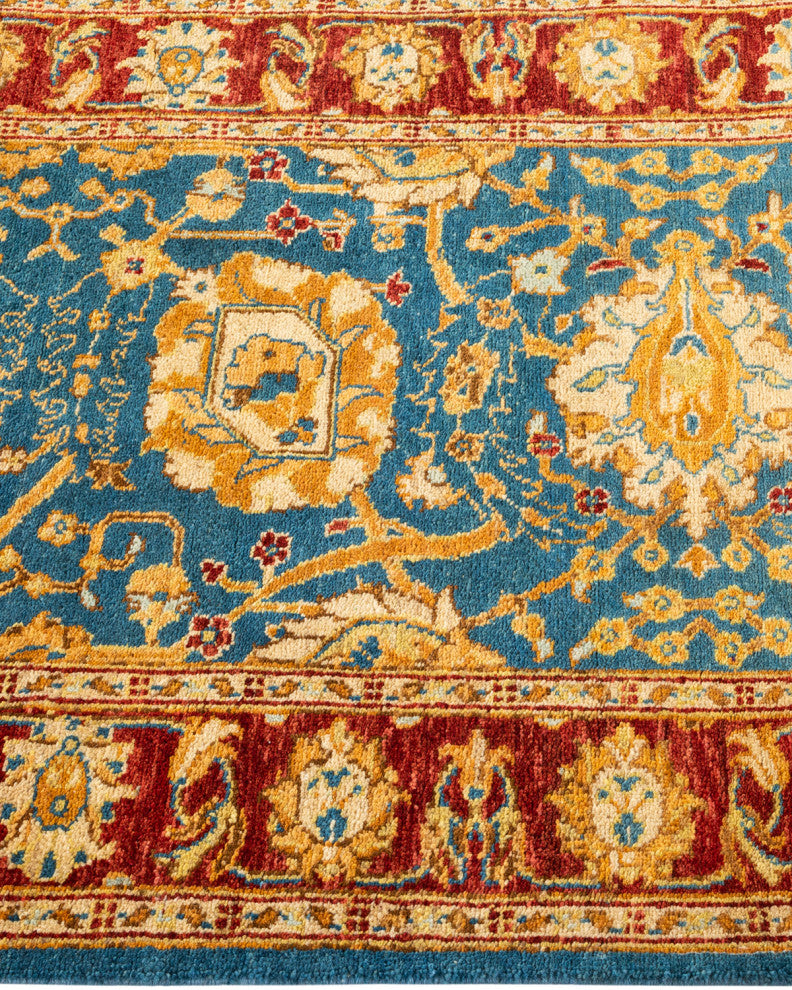 Ottoman, One-of-a-Kind Hand-Knotted Area Rug Blue, 2' 6" x 9' 5"