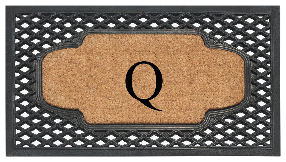 A1HC Mesh Border Rubber and Coir Monogrammed Doormat, 23"X38", Black, Q