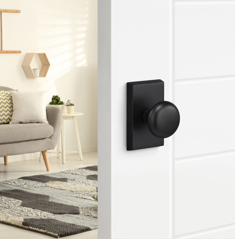 Ridgecrest Mountain Oakley Single Dummy Door Knob with Square Rosette, Flat Black