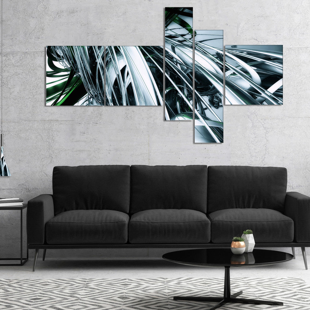 3D Abstract Art Green Black, Abstract Canvas art print, 60"x32", 5 panels