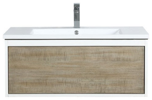 Scopi Modern 36" Rustic Acacia Bathroom Vanity, Labaro Brushed Nickel Faucet