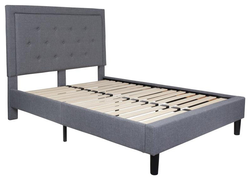 Roxbury Tufted Upholstered Platform Bed -10 Inch Foam & Pocket Spring Mattress, Light Gray, Full