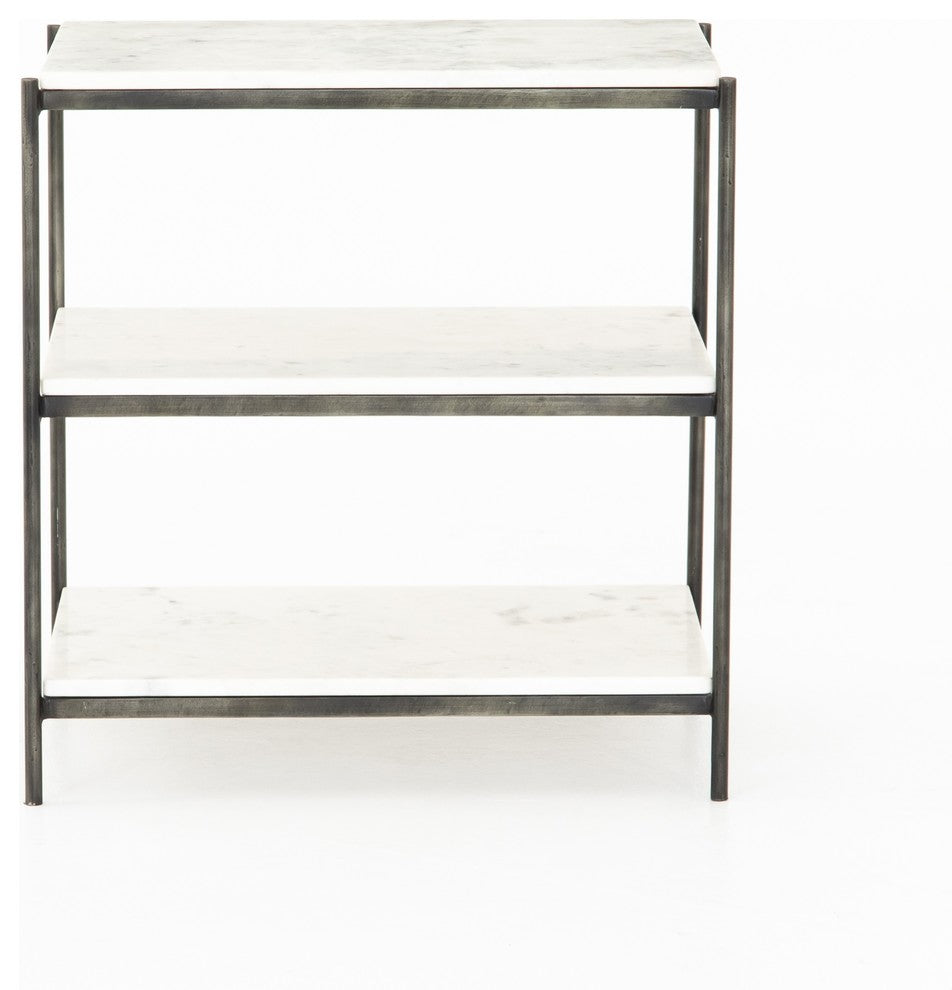 Felix Nightstand, Hammered Grey W/ Polished White Marble