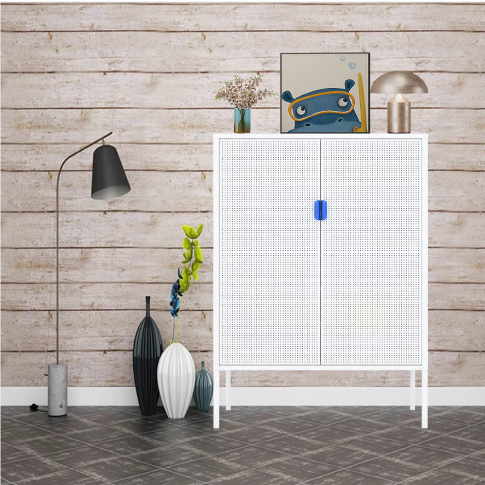 Storage Cabinet Metal Locker Accent Cabinet White