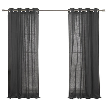 100% Linen Silver Grommet Curtain Set, Dark Grey, 52" W X 96" L