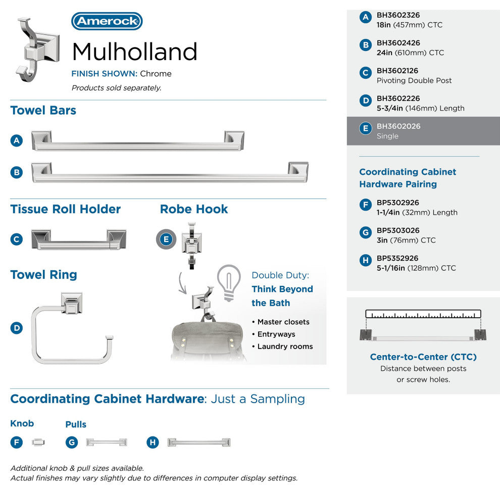 Mulholland Traditional Single Robe Hook, Chrome