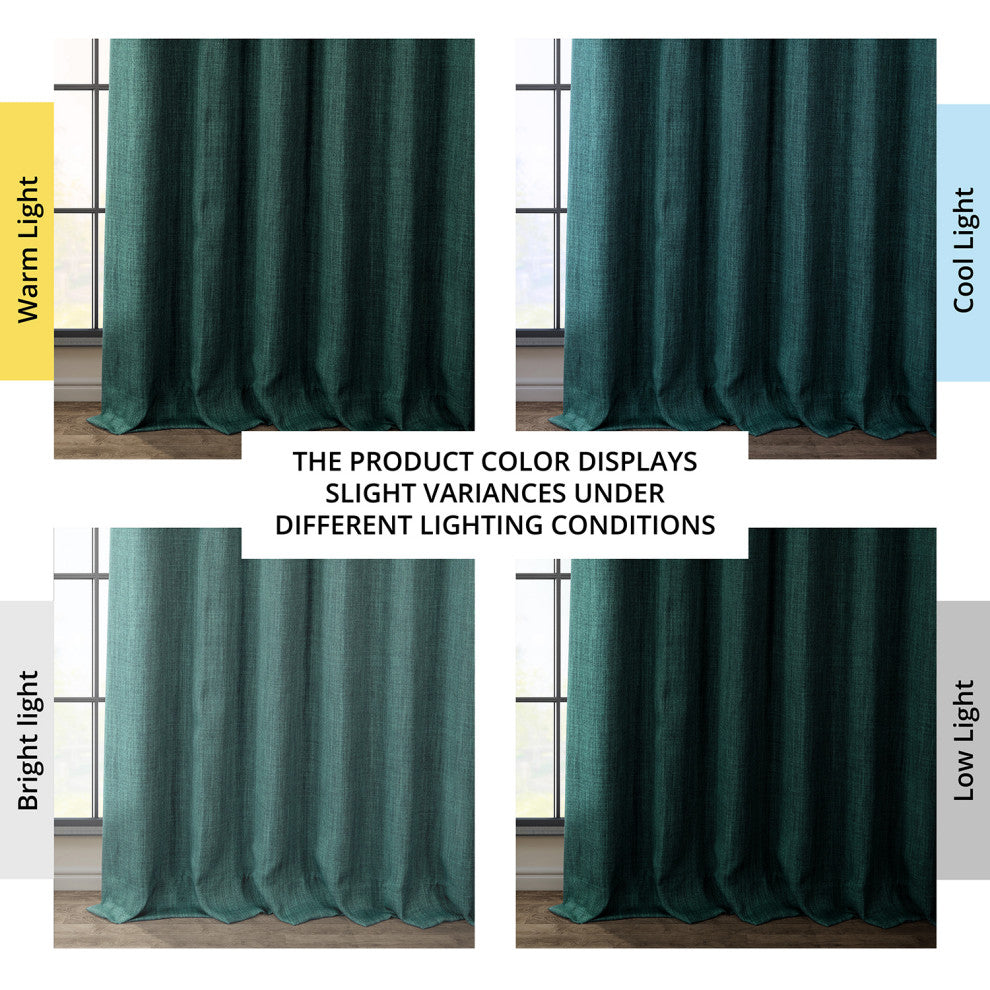 Faux Linen Darkening Curtain Single Panel, Slate Teal, 50"x108"