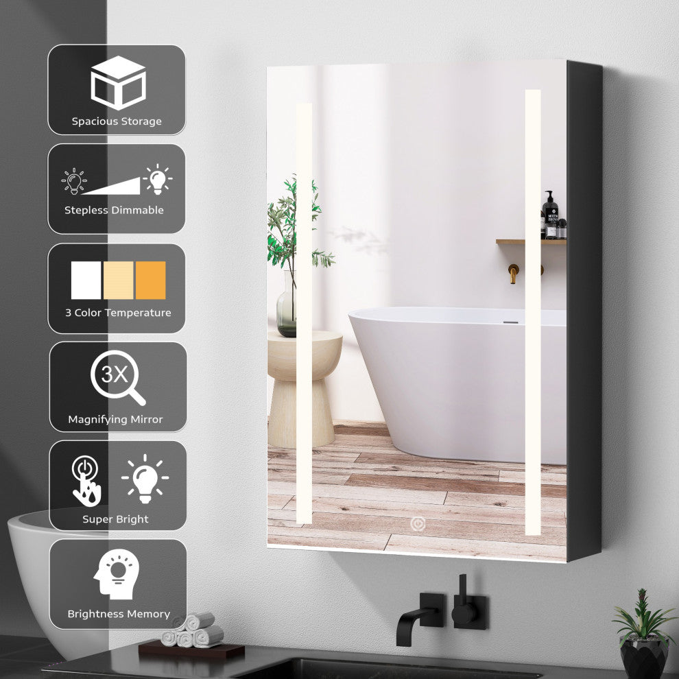 50 in.W x 30 in. H Aluminum Surface Mounted LED Medicine Cabinet with Doors