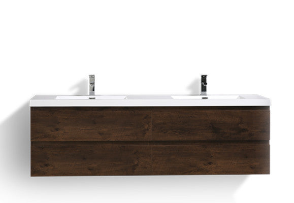 MOB 72" Double Sink Wall Mounted Vanity With Acrylic Sink, Rosewood