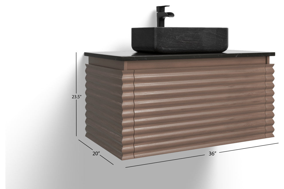 The Accordion Bathroom Vanity, Chestnut Oak, 36", Single Sink, Wall Mount