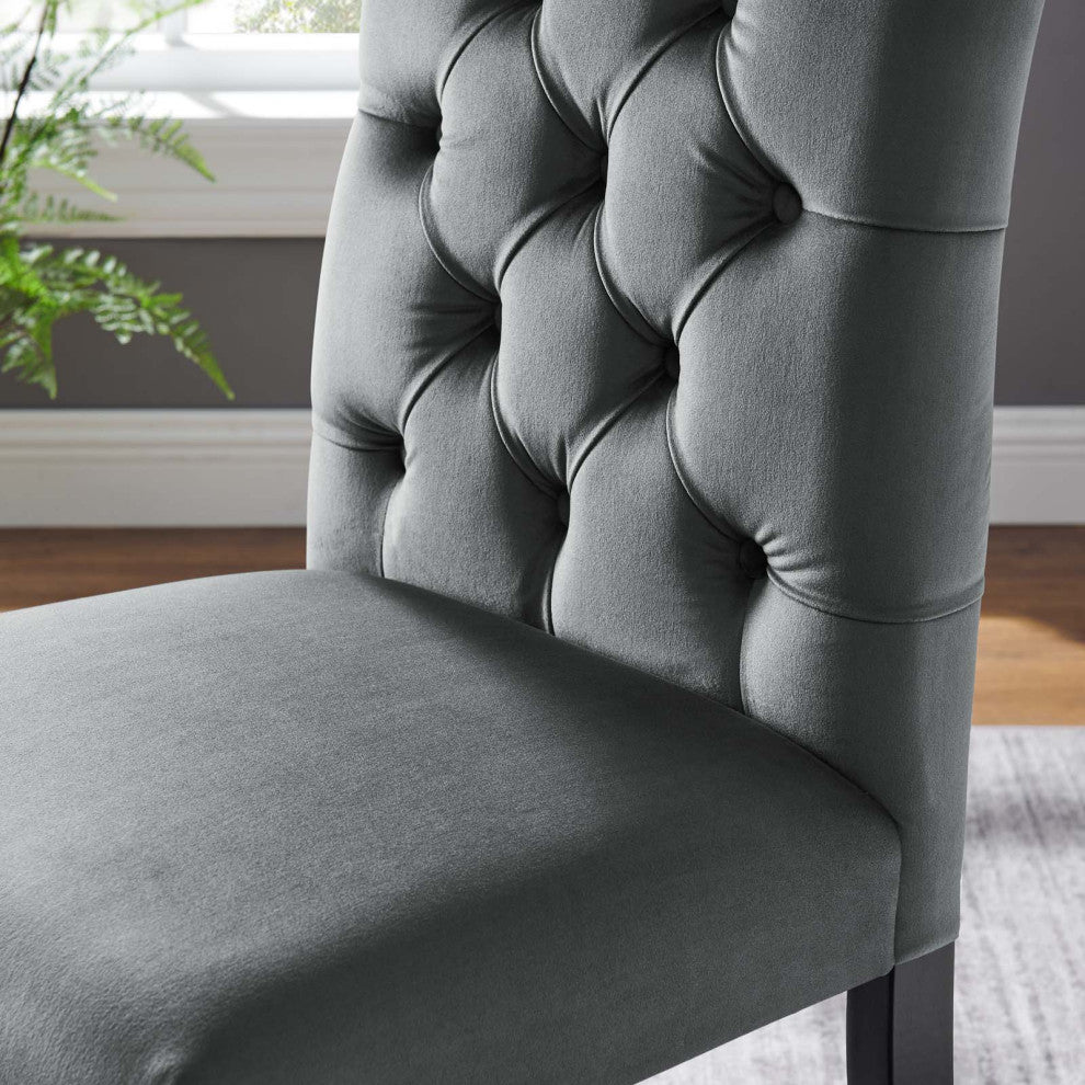 Side Dining Chair, Set of 2, Gray, Velvet, Modern, Cafe Bistro Hospitality