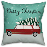 Merry Christmas Station Wagon 18x18 Spun Poly Pillow