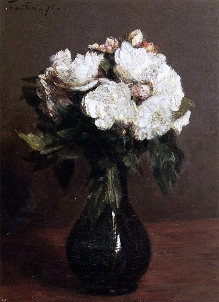 Henri Fantin-Latour White Roses in a Green Vase Gallery Wrapped Canvas Print