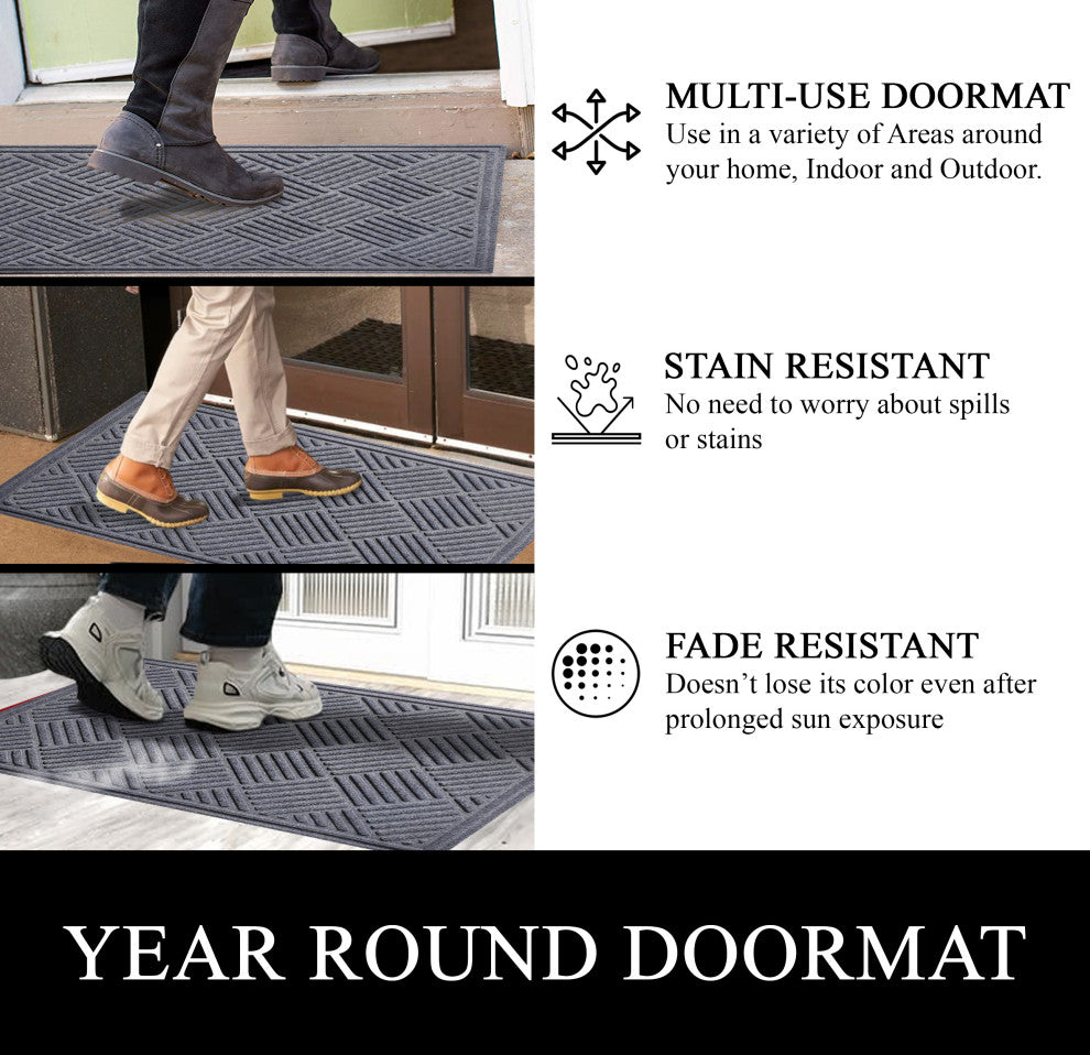 A1HC Superior Absorbant Polypropylene Doormat, Light Gray Checkered, 18"x30"