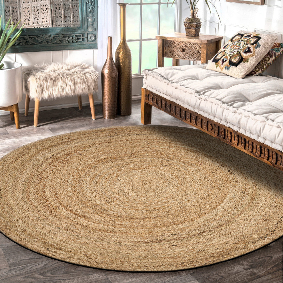 Classic Simple Organic Jute Area Rug, 4' Round