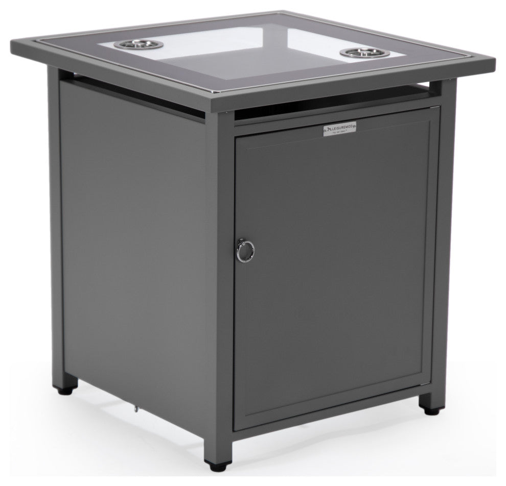 LeisureMod Walbrooke Square Fire Pit Table and Tank Holder, Gray