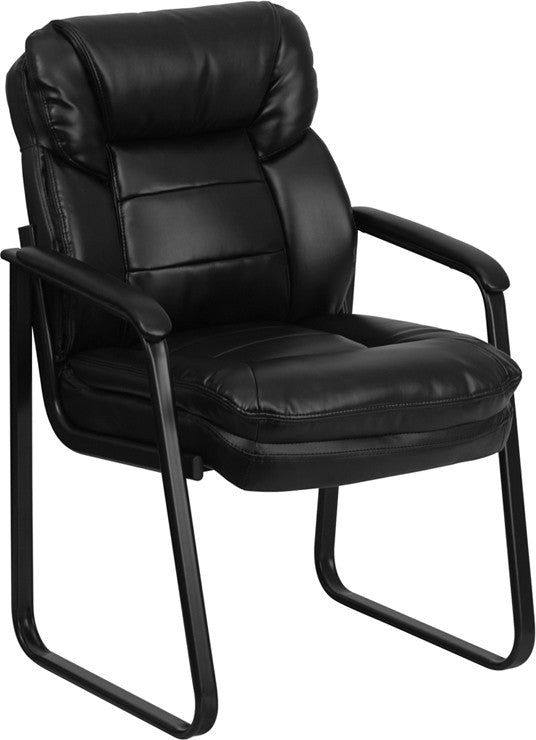 Black Leather Executive Side Reception Chair With Sled Base