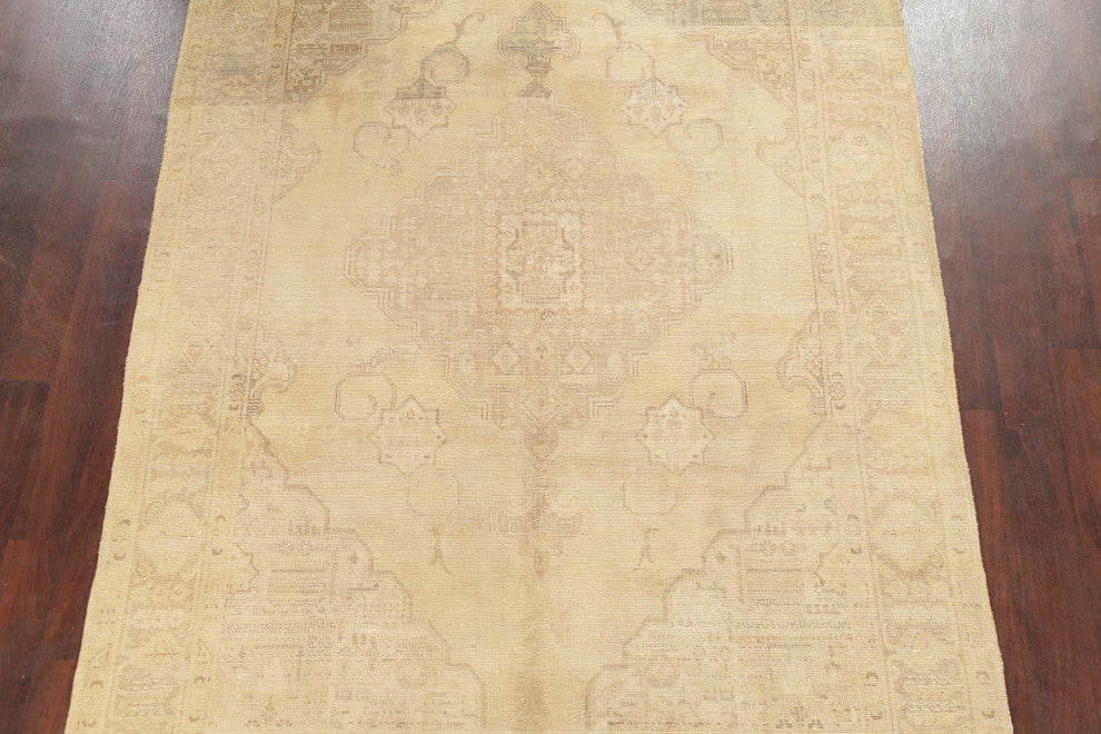 Consigned, Antique Handmade Distressed Traditional Persian Area Rug, Beige, 7x10