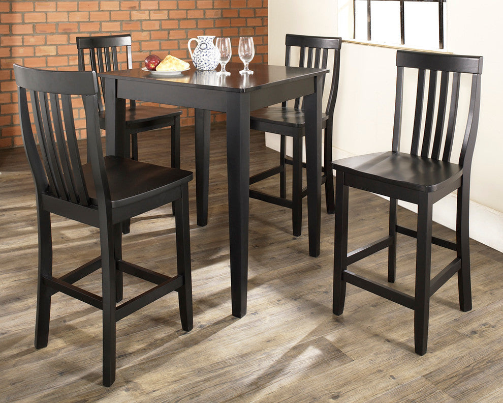 5-Piece Pub Dining Set With Tapered Leg and School House Stools