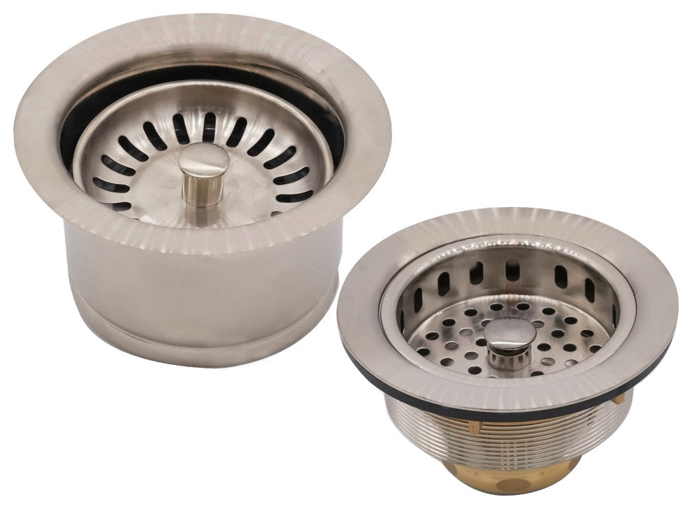 CO2196S 3.5" Post Style Large Kitchen Sink Basket Strainer, Stainless Steel