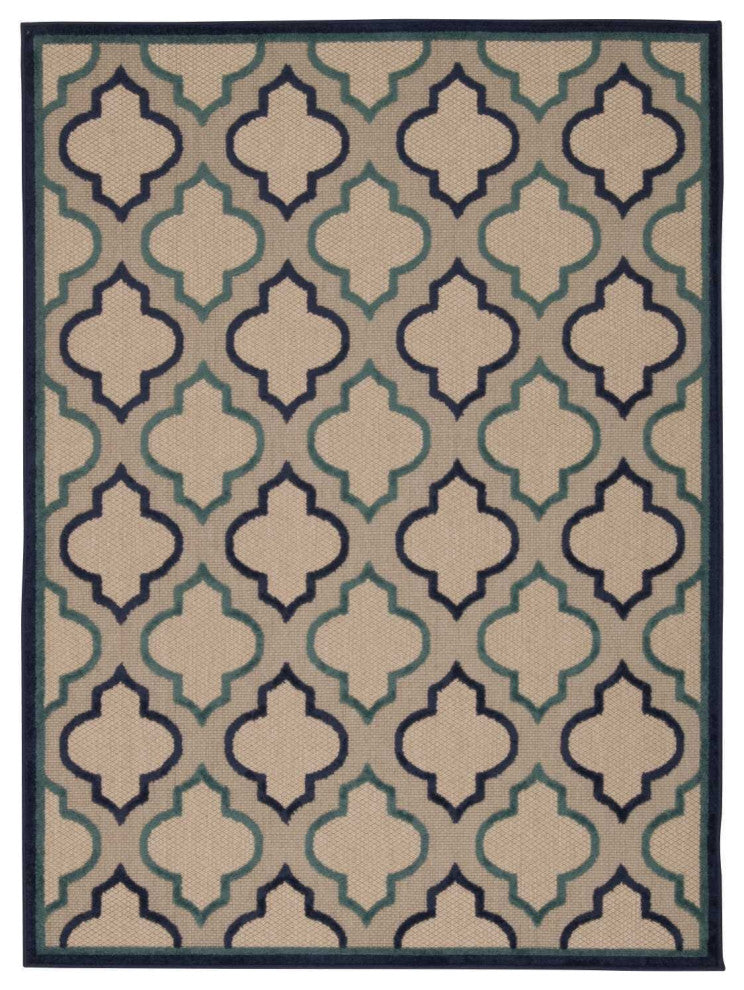 8 x 11 Navy Blue Trellis Indoor Outdoor Area Rug