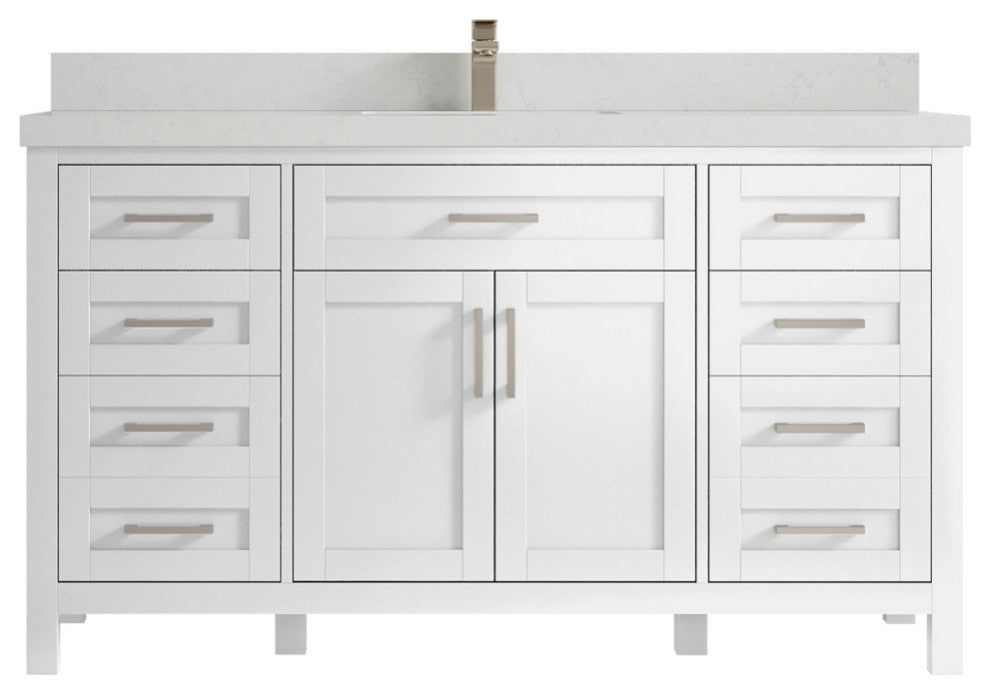 Cambridge 60 Single Bathroom Vanity in White 2" Carrara Quartz