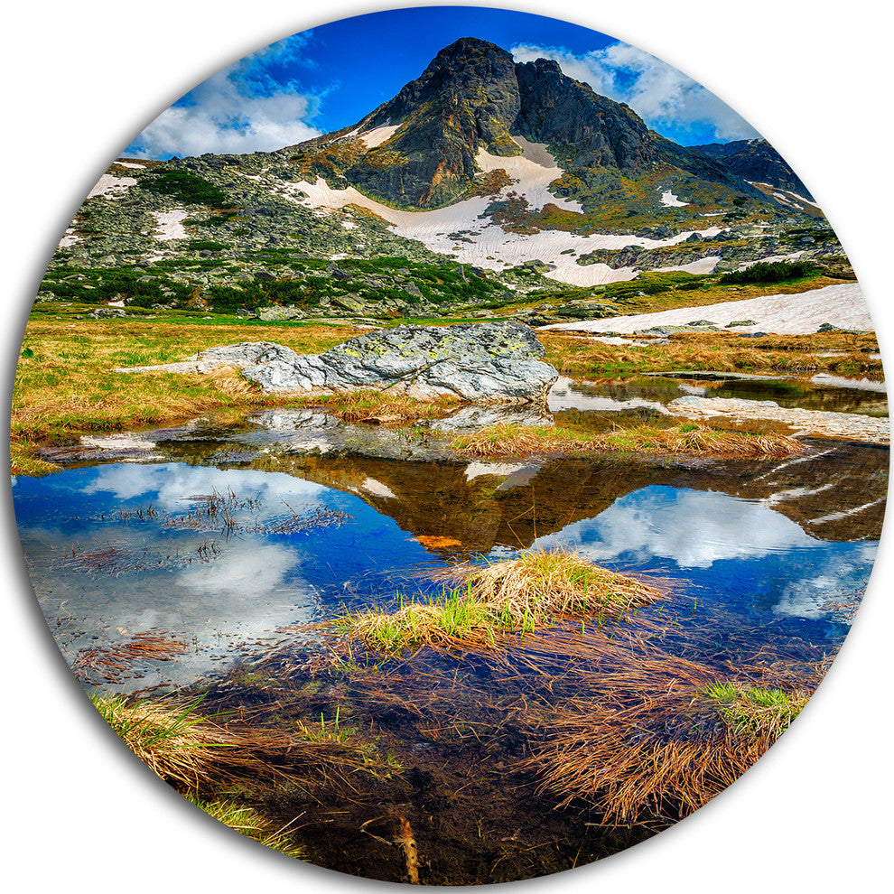 Rila Lakes District With Reflection, Landscape Round Wall Art, 11"
