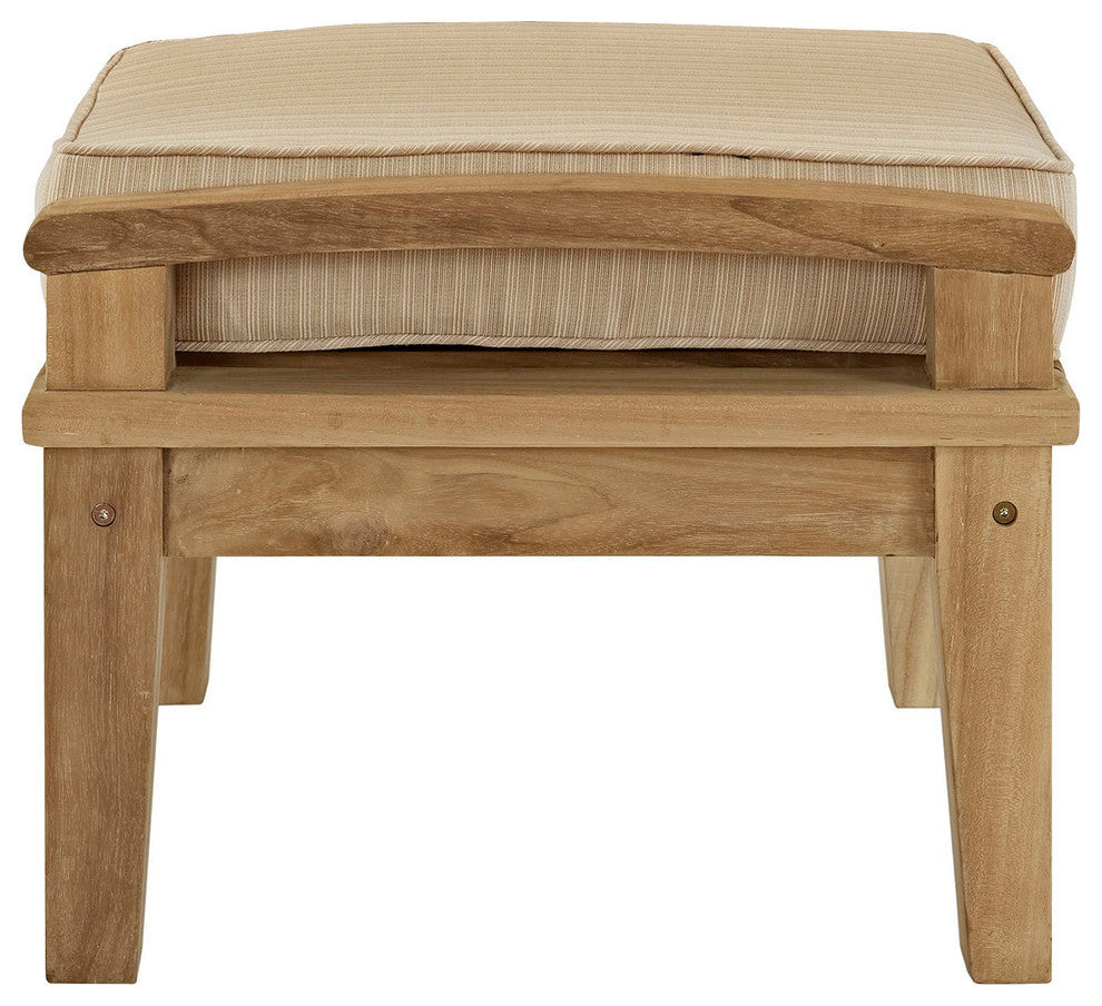 Modern Contemporary Outdoor Patio Teak Ottoman, Natural Wood